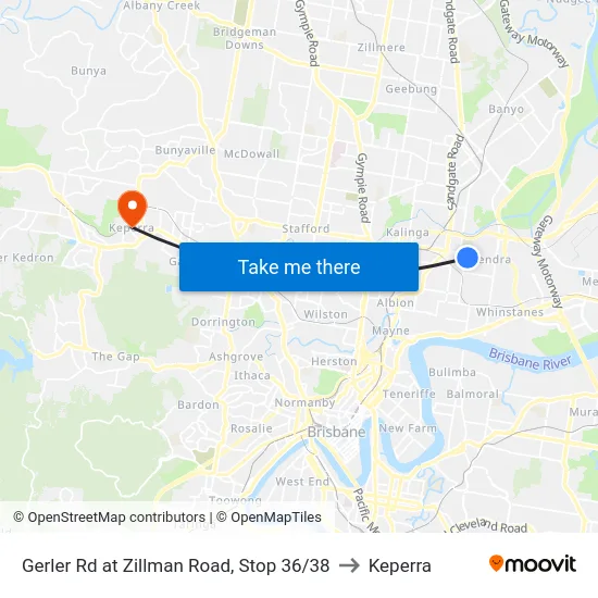 Gerler Rd at Zillman Road, Stop 36/38 to Keperra map