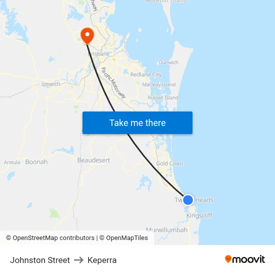 Johnston Street to Keperra map
