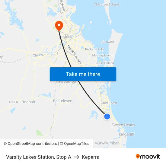 Varsity Lakes Station, Stop A to Keperra map