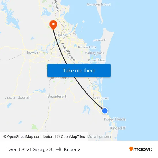 Tweed St at George St to Keperra map