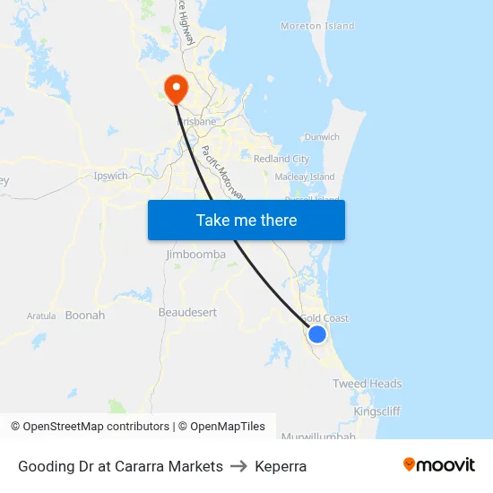 Gooding Dr at Cararra Markets to Keperra map