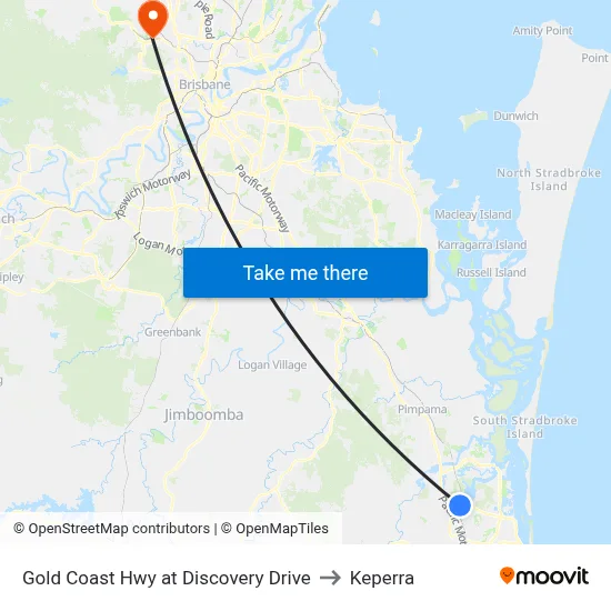 Gold Coast Hwy at Discovery Drive to Keperra map