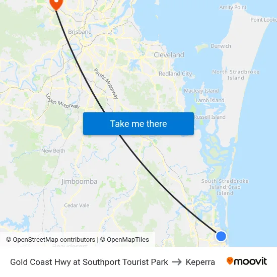 Gold Coast Hwy at Southport Tourist Park to Keperra map