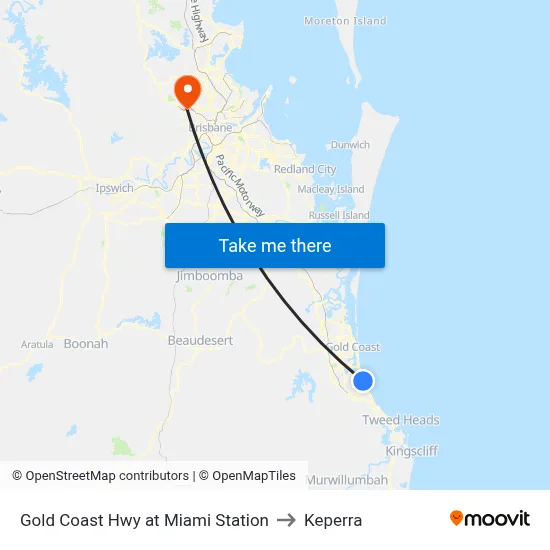 Gold Coast Hwy at Miami Station to Keperra map