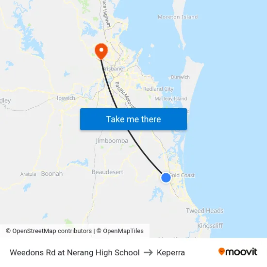 Weedons Rd at Nerang High School to Keperra map