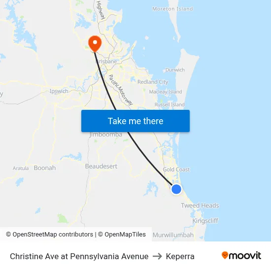 Christine Ave at Pennsylvania Avenue to Keperra map