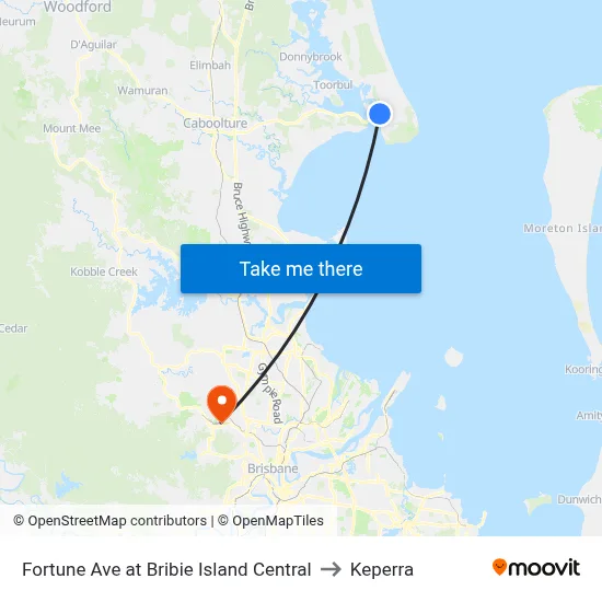 Fortune Ave at Bribie Island Central to Keperra map