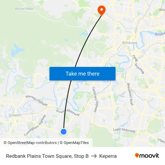 Redbank Plains Town Square, Stop B to Keperra map