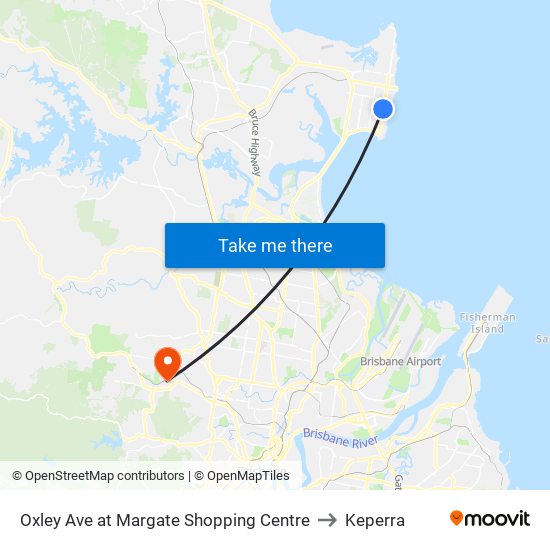 Oxley Ave at Margate Shopping Centre to Keperra map