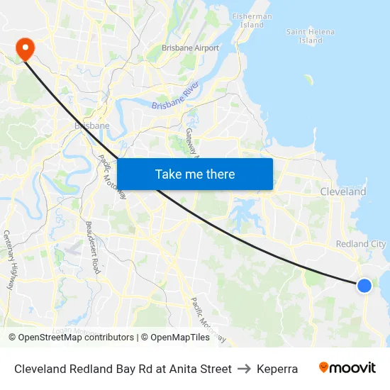 Cleveland Redland Bay Rd at Anita Street to Keperra map