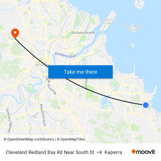 Cleveland Redland Bay Rd Near South St to Keperra map