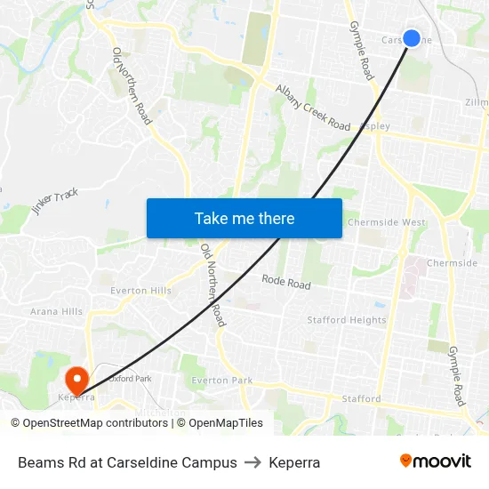 Beams Rd at Carseldine Campus to Keperra map
