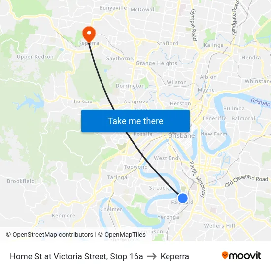 Home St at Victoria Street, Stop 16a to Keperra map