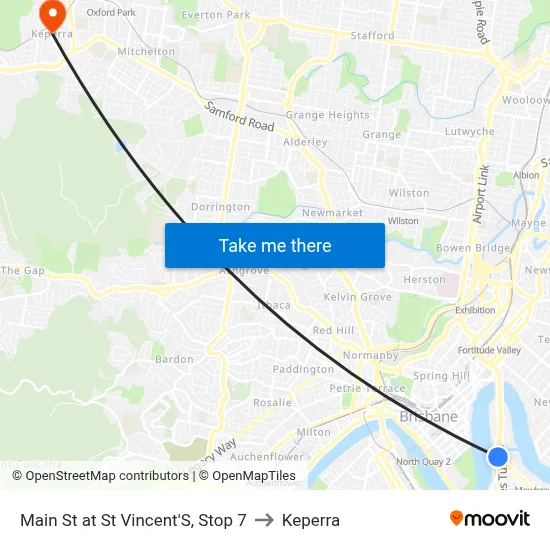 Main St at St Vincent'S, Stop 7 to Keperra map