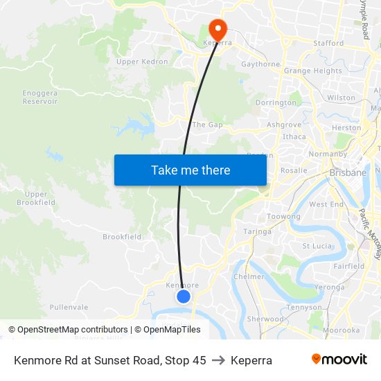 Kenmore Rd at Sunset Road, Stop 45 to Keperra map