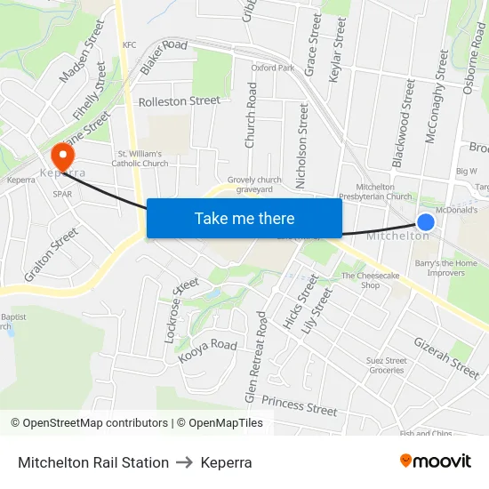 Mitchelton Rail Station to Keperra map