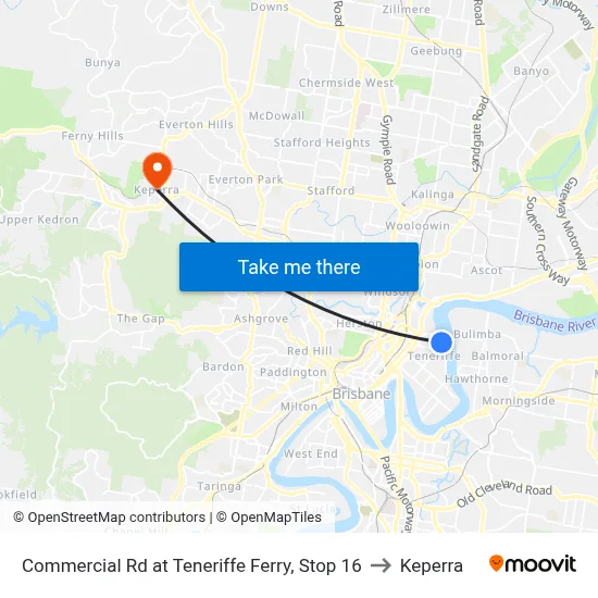 Commercial Rd at Teneriffe Ferry, Stop 16 to Keperra map