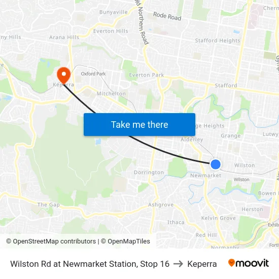 Wilston Rd at Newmarket Station, Stop 16 to Keperra map