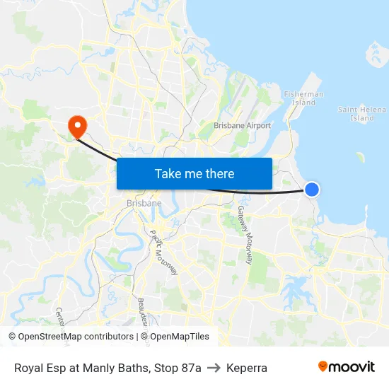 Royal Esp at Manly Baths, Stop 87a to Keperra map
