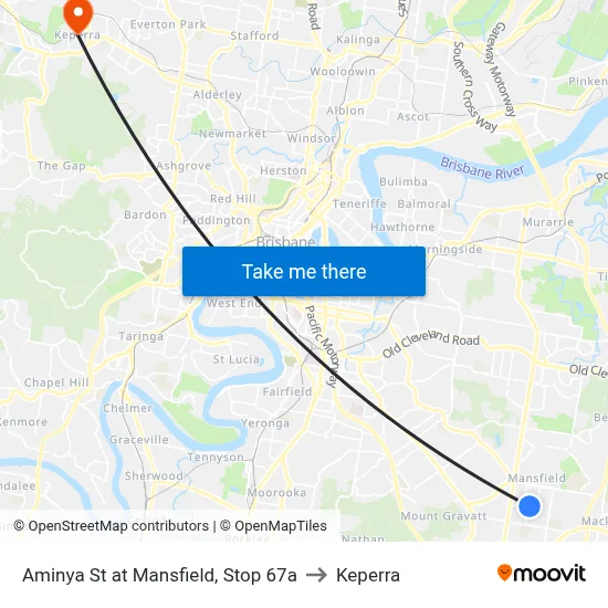 Aminya St at Mansfield, Stop 67a to Keperra map
