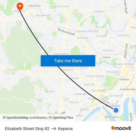 Elizabeth Street Stop 82 to Keperra map