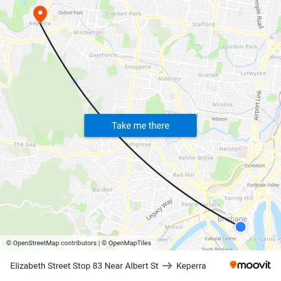 Elizabeth Street Stop 83 Near Albert St to Keperra map