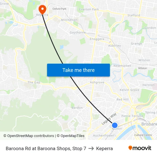 Baroona Rd at Baroona Shops, Stop 7 to Keperra map