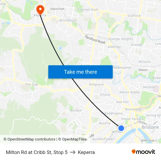 Milton Rd at Cribb St, Stop 5 to Keperra map