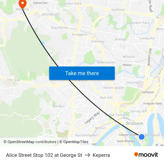 Alice Street Stop 102 at George St to Keperra map