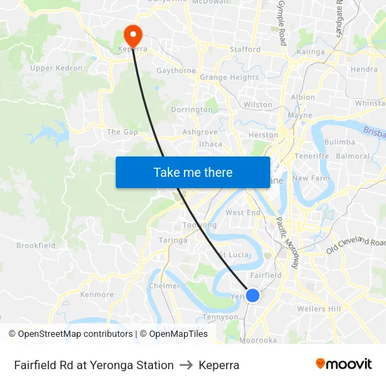 Fairfield Rd at Yeronga Station to Keperra map