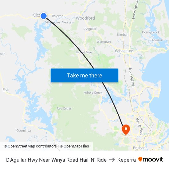 D'Aguilar Hwy Near Winya Road Hail 'N' Ride to Keperra map