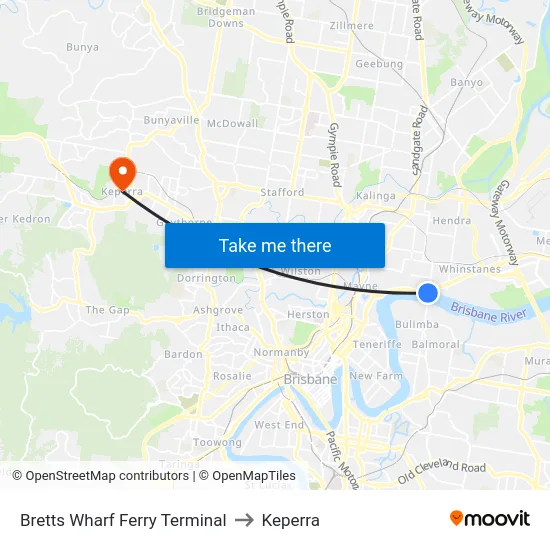 Bretts Wharf Ferry Terminal to Keperra map