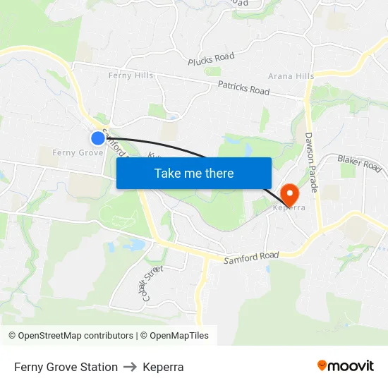 Ferny Grove Station to Keperra map