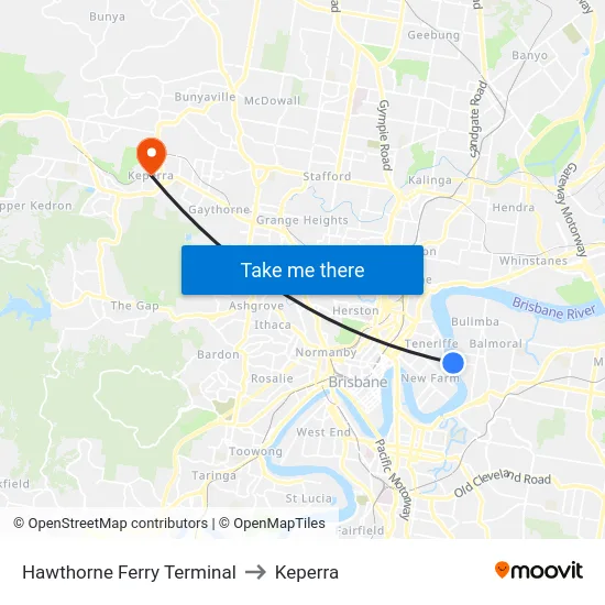 Hawthorne Ferry Terminal to Keperra map