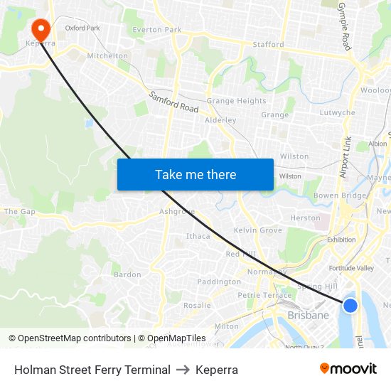 Holman Street Ferry Terminal to Keperra map
