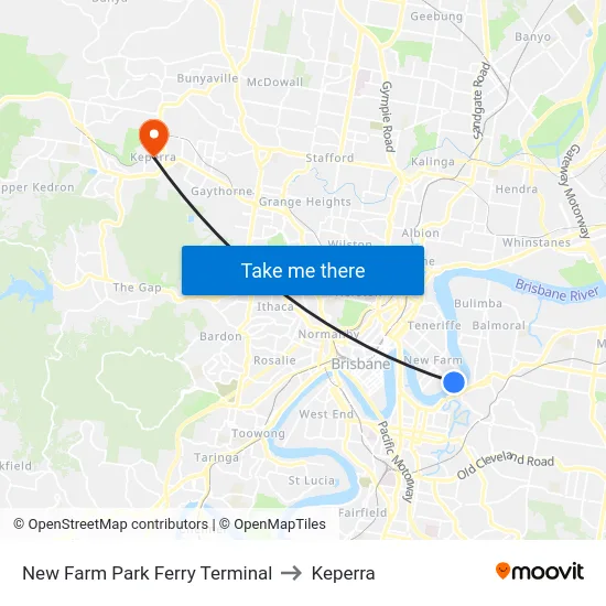 New Farm Park Ferry Terminal to Keperra map