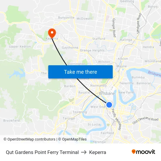 Qut Gardens Point Ferry Terminal to Keperra map