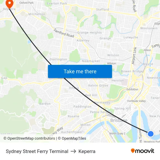 Sydney Street Ferry Terminal to Keperra map