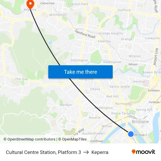 Cultural Centre Station, Platform 3 to Keperra map