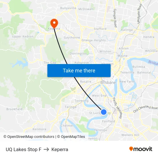 UQ Lakes Stop F to Keperra map