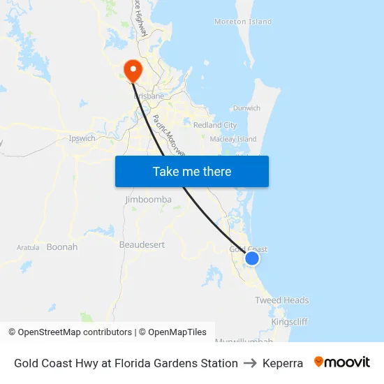 Gold Coast Hwy at Florida Gardens Station to Keperra map