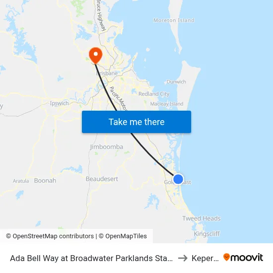 Ada Bell Way at Broadwater Parklands Station to Keperra map