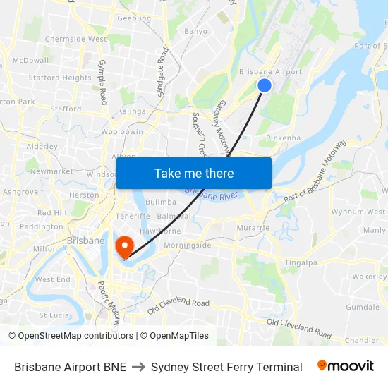 Brisbane Airport BNE to Sydney Street Ferry Terminal map