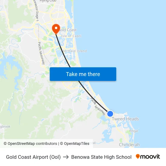Gold Coast Airport (Ool) to Benowa State High School map