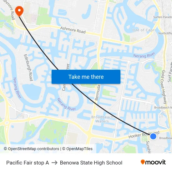 Pacific Fair stop A to Benowa State High School map