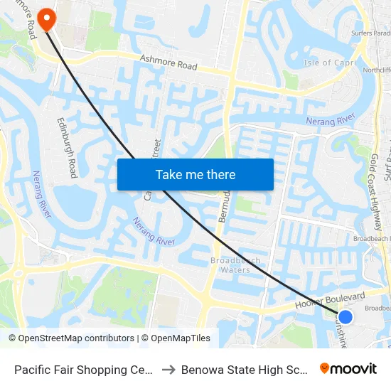 Pacific Fair Shopping Centre to Benowa State High School map