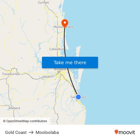 Gold Coast to Mooloolaba map