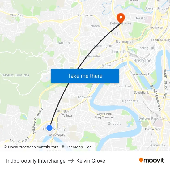 Indooroopilly Interchange to Kelvin Grove map
