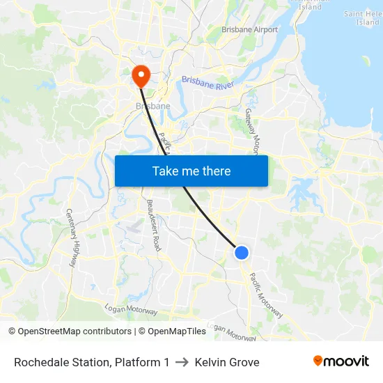 Rochedale Station, Platform 1 to Kelvin Grove map