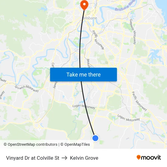 Vinyard Dr at Colville St to Kelvin Grove map